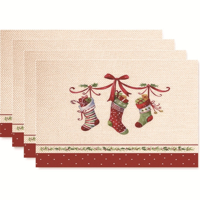 Nordic Christmas Tree Bow Knot Snowflake Linen Cotton Placemat|Home Decor & Tableware