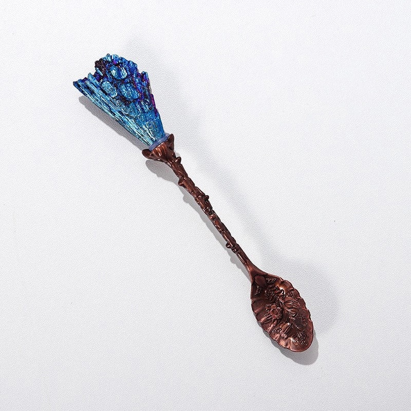 Natural Amethyst Flower Copper Spoon with Long Handle | Home Decor & Kitchen Accessories