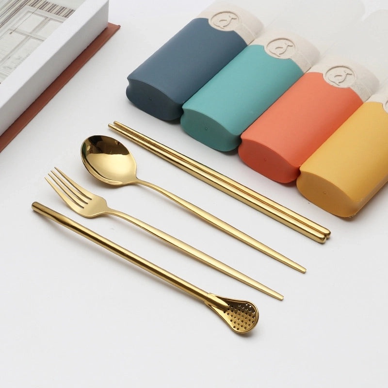 Retro Style Color Block Stainless Steel Fruit Spoon Knife Fork Set|Kitchen & Dining Cutlery Sets
