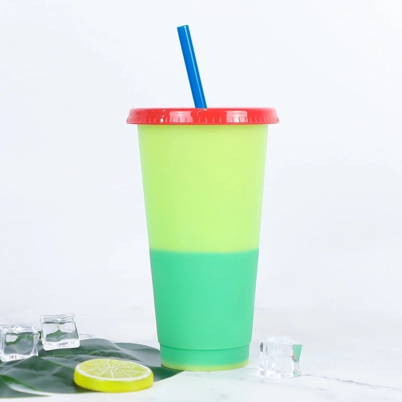 Temperature Sensitive Color Changing Plastic Straw Cup 710ml Reusable Drinkware|Drinkware & Cups