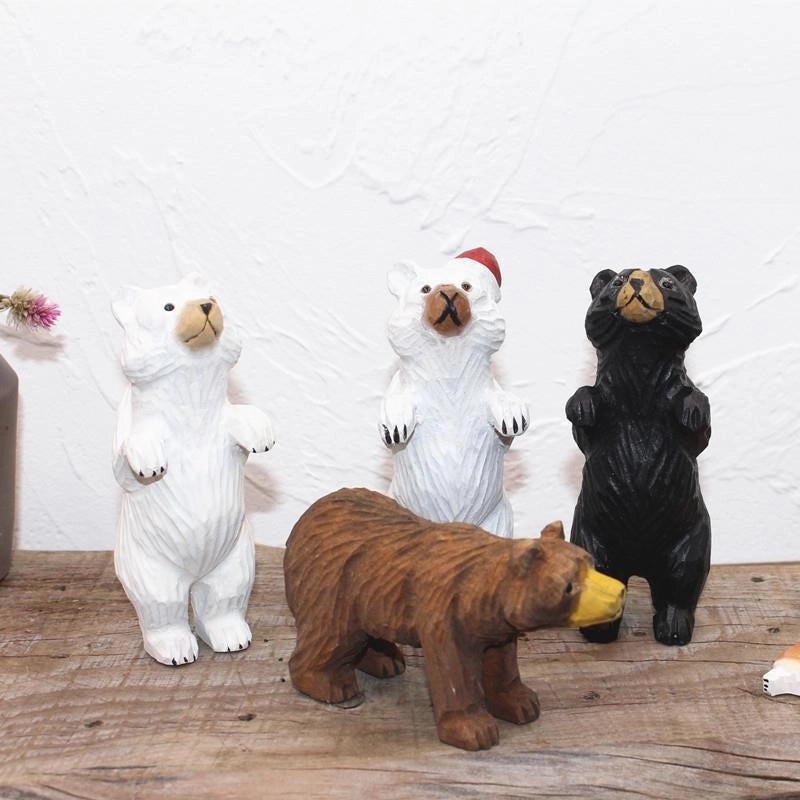 Handmade Solid Wood Bear Animal Figurine Decorative Model Gift Toy|Home Decor
