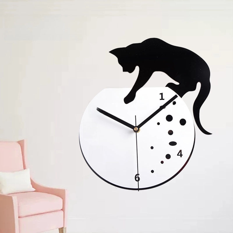 Cute Cartoon Fish Tank Kitten Wall Clock|Home Decor Wall Clocks