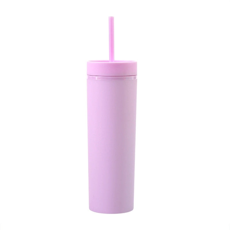 16oz Frosted Double-layer Plastic Tumbler with Straight Straw | Drinkware & Cups