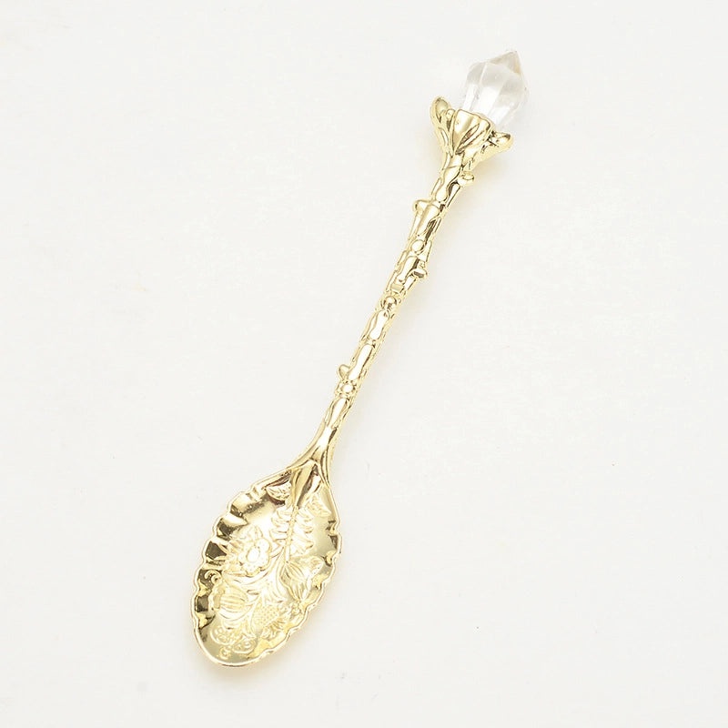 Nordic Vintage Crystal Head Alloy Leaf Spoon for Mug Coffee Ice Cream | Kitchen & Dining Utensils
