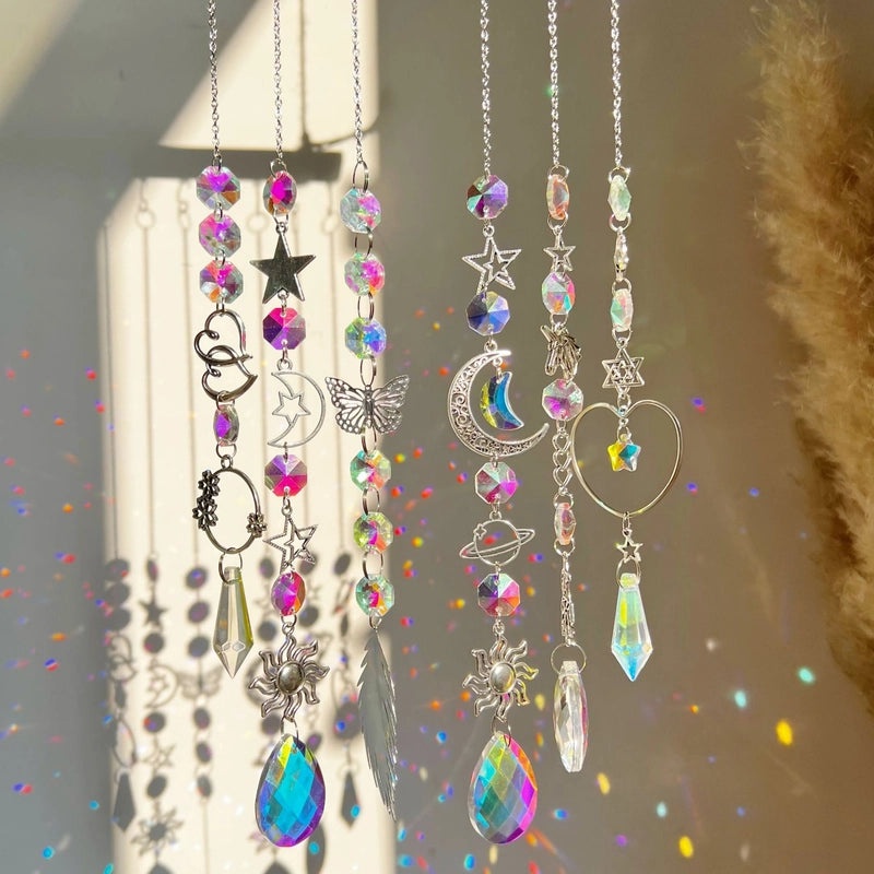 Sun Star Heart Crystal Suncatcher Wind Chime Wall Hanging | Home Decor Accessories