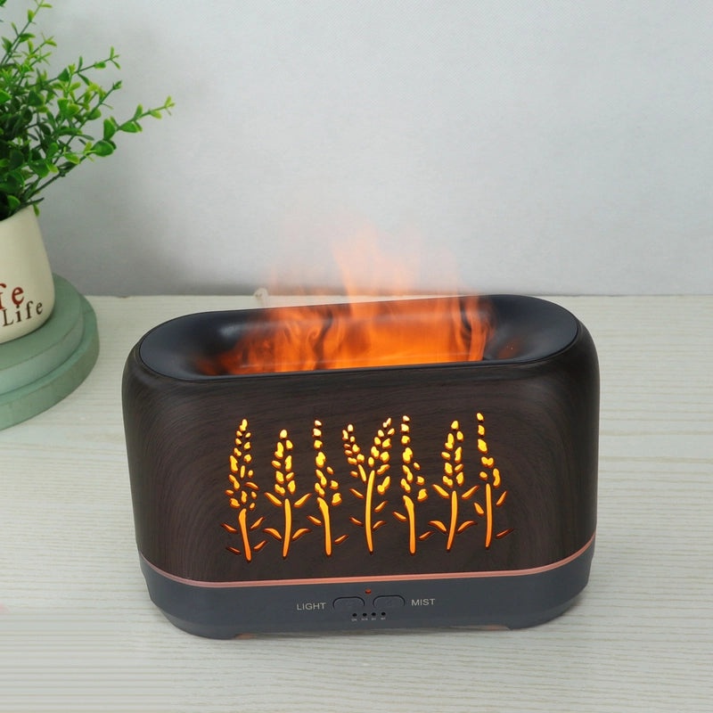 Wood Grain Wheat Ear WiFi Flame Humidifier Essential Oil Diffuser Aromatherapy Device|Home & Living Humidifiers