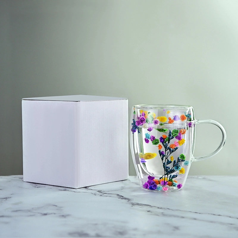Floral Borosilicate Glass Mug for Vacation & Everyday Use | Drinkware & Mugs