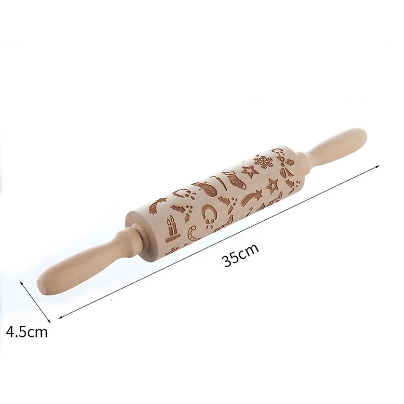 Holiday Wooden Baking Rolling Pin Christmas Tree Elk Snowflake Pattern