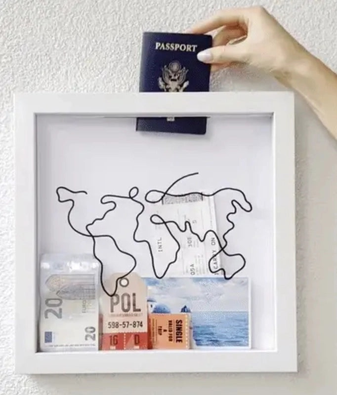 Decorative Storage Box with Postcard Slot Souvenir Piggy Bank Photo Frame Map Design|Home Decor & Storage