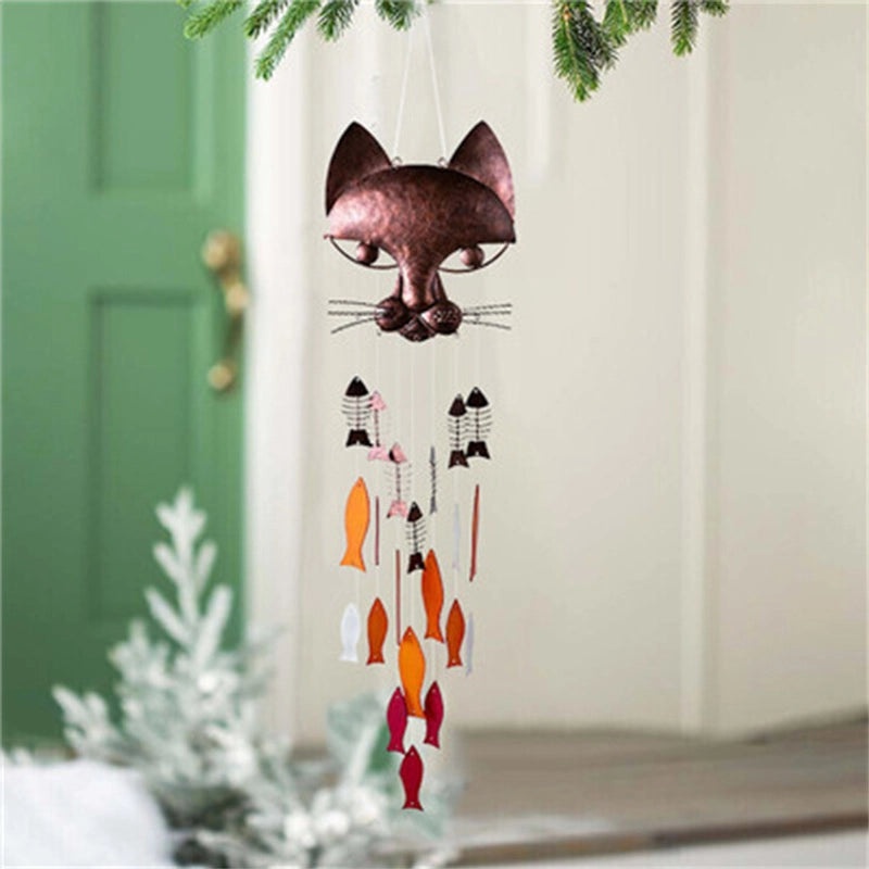 Adorable Cat and Fish Metal Wind Chime for Outdoor Home Decor|Garden Ornaments