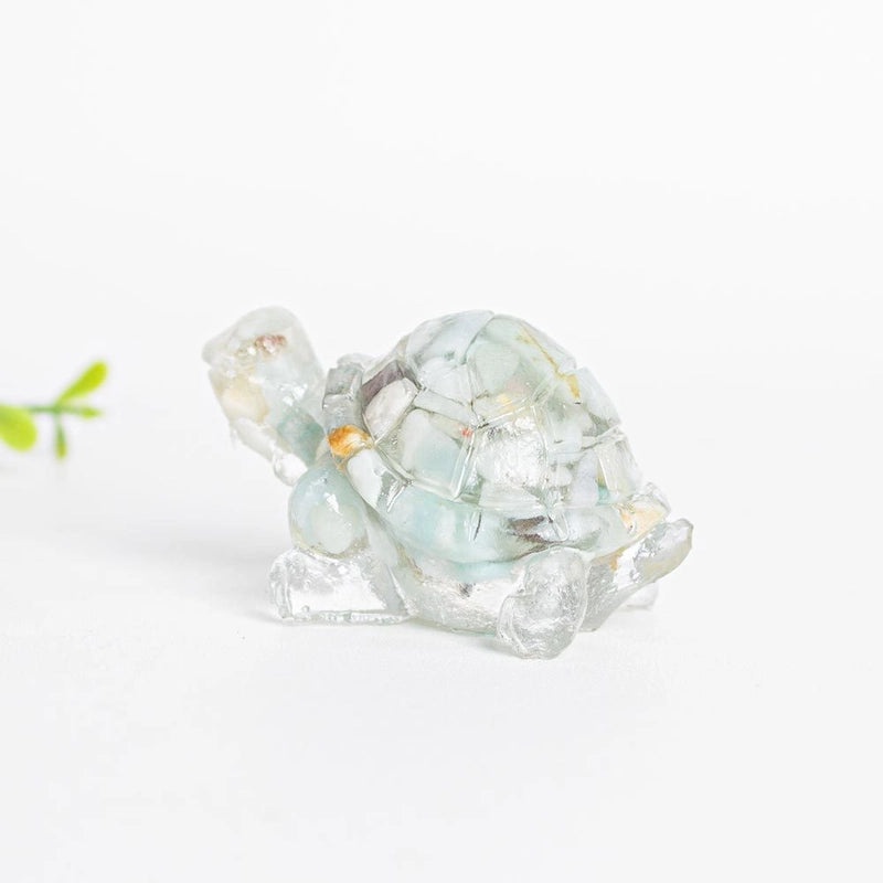 Minimalist Tortoise Figurine with Natural Crystal Accents|Home Decor