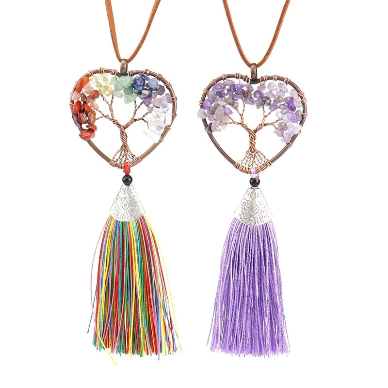 Ethnic Tree of Life Heart Agate Pendant Necklace | Jewelry & Accessories