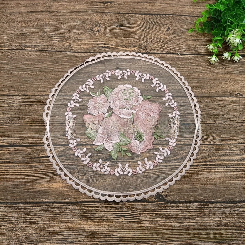 Nordic Round Lace Placemat Embroidered Floral Mesh Mat Home Textile Sofa Cover Photo Background Fabric|Home Decor & Table Linens