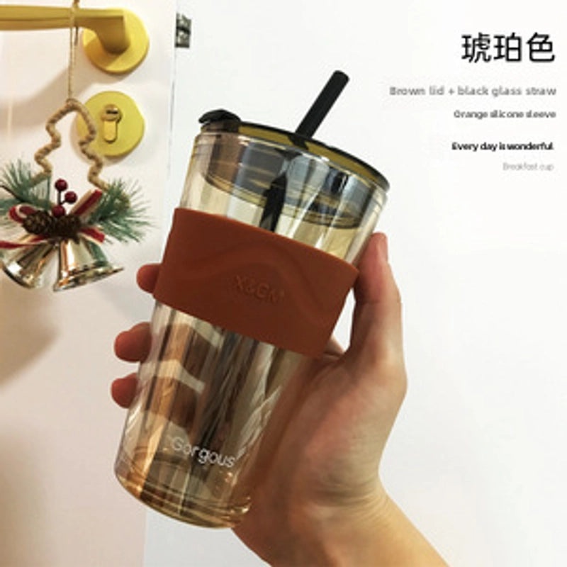 Northern Lights Glass Straw Cup Portable Household Student Drinkware Trendy Couple Small High-Value Cup|Kitchen & Dining