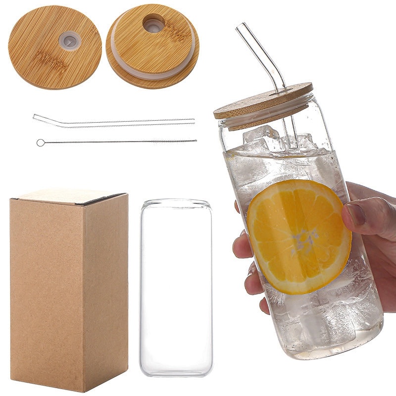 Transparent Borosilicate Glass Straw Cup with Lid for Coke Juice Coffee Milk Tea Cold Drinks | Drinkware & Glassware