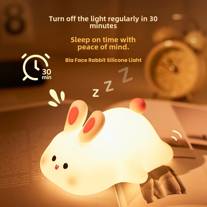 Cute Big Face Rabbit Silicone Night Light | Kids Night Lamp with Timer, Voice Control & Motion Sensor | Perfect Rabbit Year Gift | Night Lights