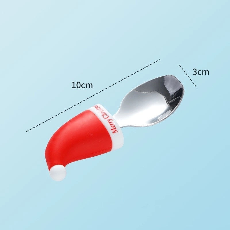 Christmas Stainless Steel Spoon Fork with Silica Gel Cute Christmas Hat Design 1 Piece | Kitchen Utensils