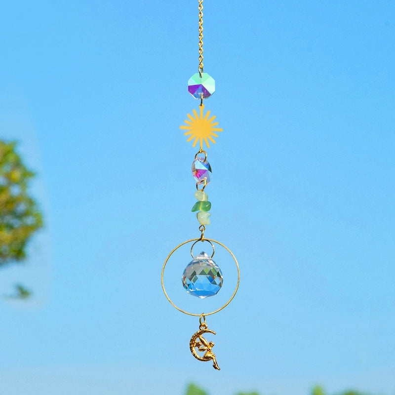 Pastoral Crystal Metal Suncatcher Wind Chime Sun Pattern Home Decor