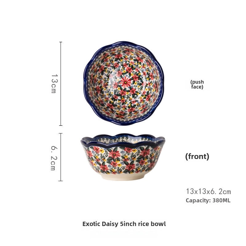 Vintage Polish Ceramic Tableware Set | Household Creative Rice, Soup, Noodle Bowls & Double Ear Plates | Kitchen Dining Dishes Set|Ceramics & Pot