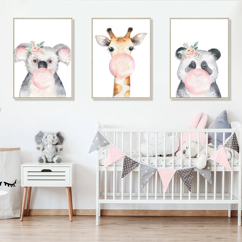 Watercolor Forest Animal Triptych Wall Art|Home Decor
