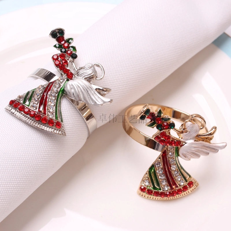 Festive Christmas Tree and Santa Claus Alloy Napkin Rings Set of 6 | Holiday Table Decor