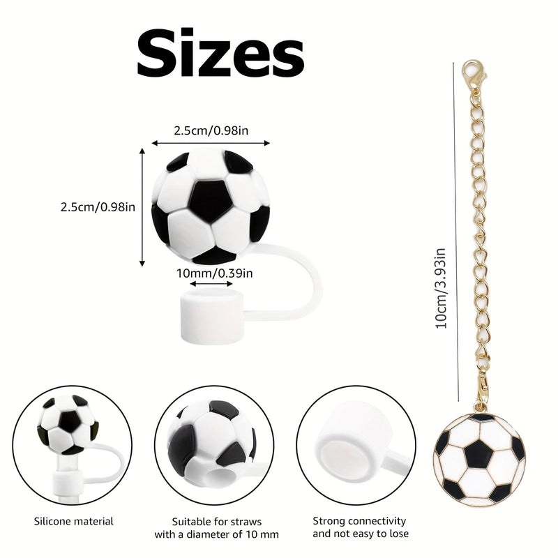 Cute Basketball Football Silicone Straw Cap Set for Kids | Drinkware Accessories