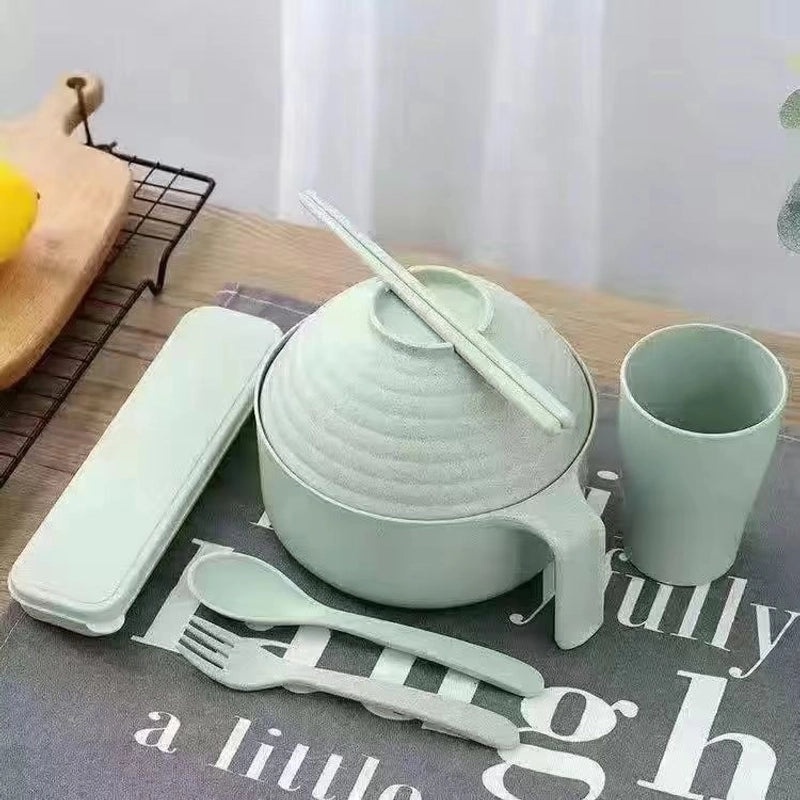 日式麦秸方便面碗带盖筷子套装|餐具厨房用品