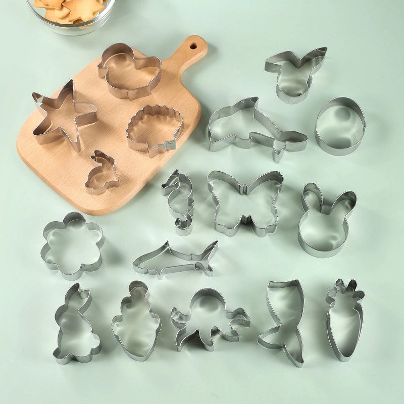 17-Pack Stainless Steel Biscuit and Cookie Cutters Easter Ocean Cartoon Shapes | Kitchen Bakeware Tools
