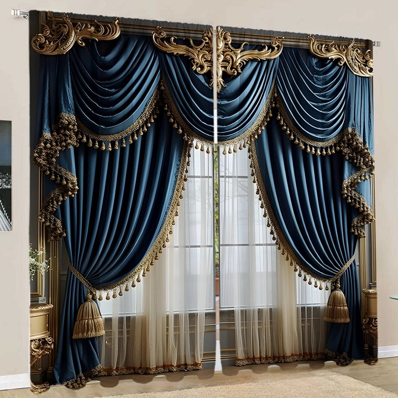 2pcs European Style 3D Digital Printed Curtains Set|Home Decor Curtains