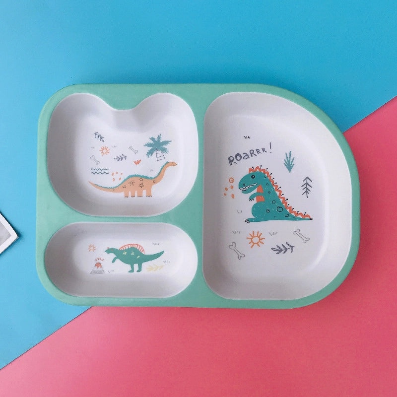 Cute Cartoon Bamboo Fiber Kids Plate Baby Dish Grid for Household Kindergarten Use|Children's Tableware