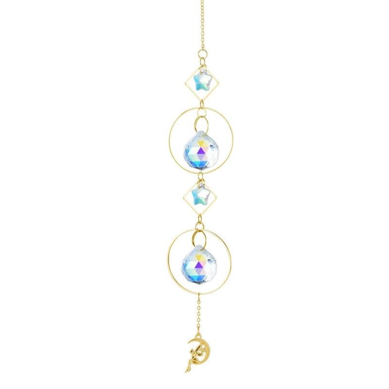 Celestial Geometric Moon Pendant with Crystal Charm|Jewelry & Accessories