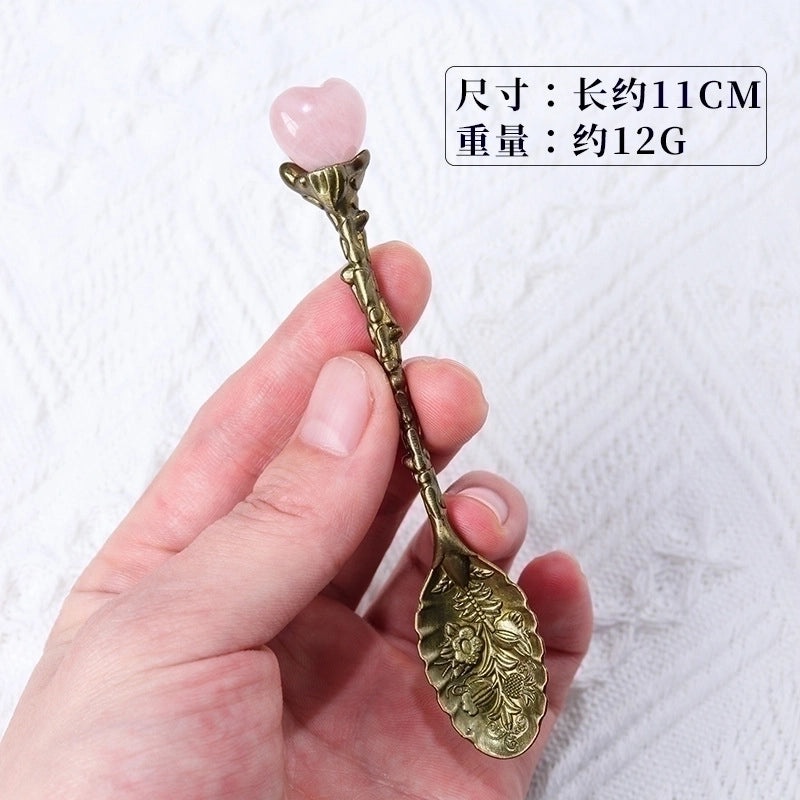 Elegant Natural Crystal Love Spoon with Bronze Long Handle | Kitchen Utensils & Cutlery
