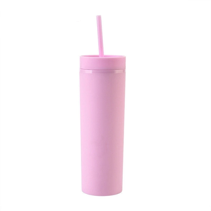 16oz Frosted Double-layer Plastic Tumbler with Straight Straw | Drinkware & Cups