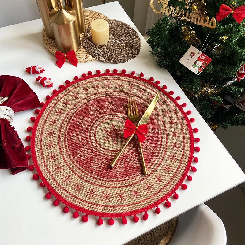 Elegant Christmas Floral Cotton Linen Placemat Single Piece|Home Decor & Tableware
