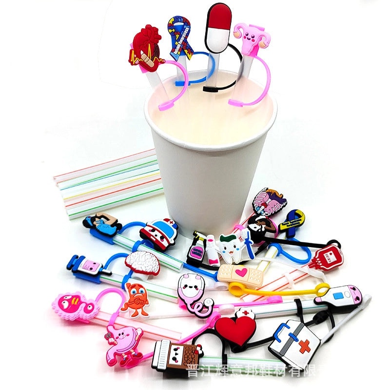 10 Pieces Multicolor PVC Straw Decorative Caps for Casual Vacation Style|Accessories