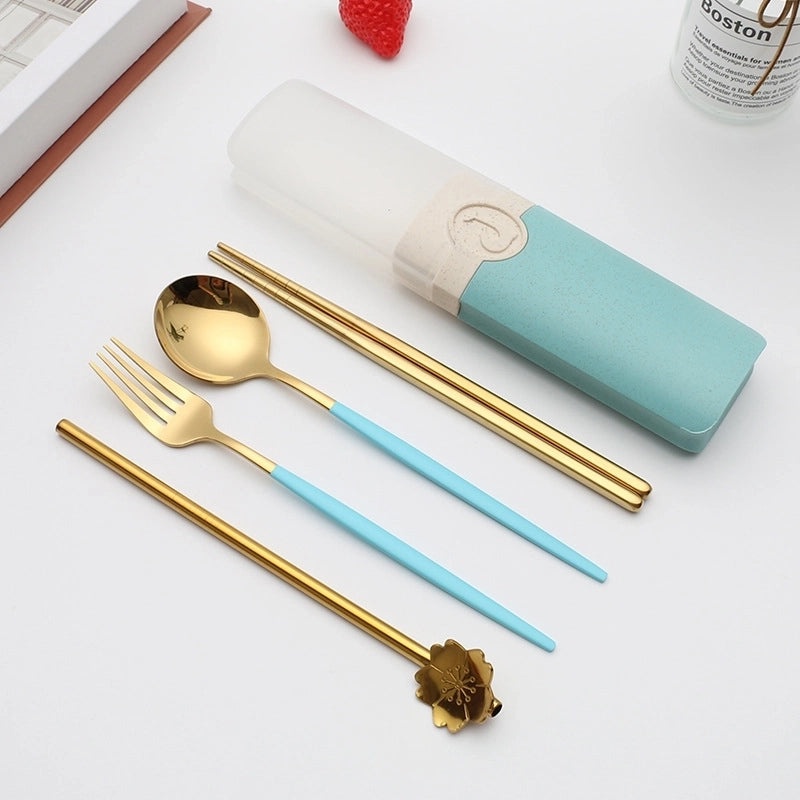Retro Style Color Block Stainless Steel Fruit Spoon Knife Fork Set|Kitchen & Dining Cutlery Sets