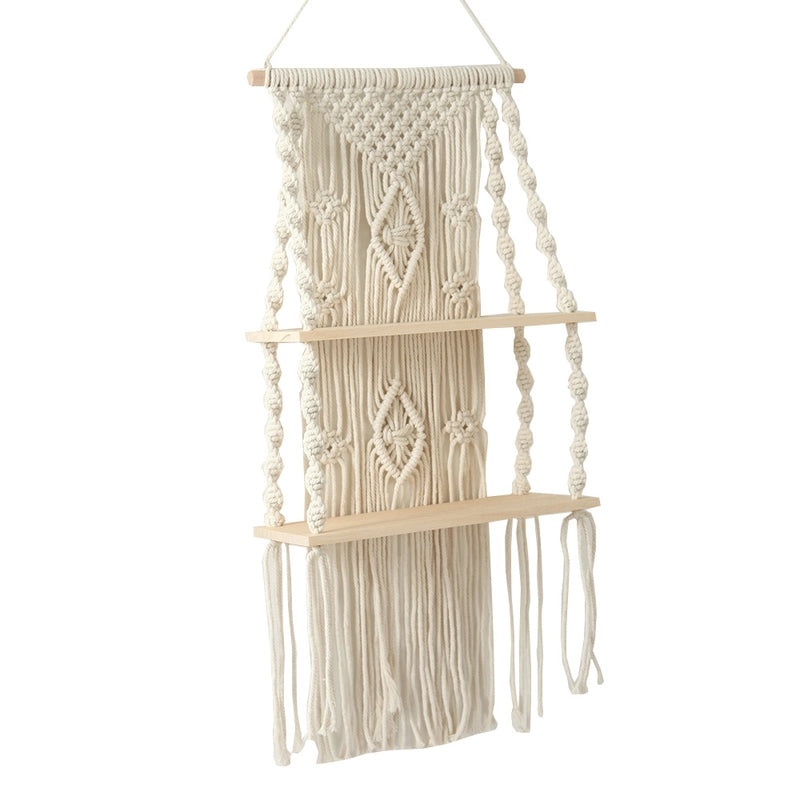 Bohemian Handwoven Cotton Rope Wall Hanging Shelf Storage Rack for Home Decor|Home Decor