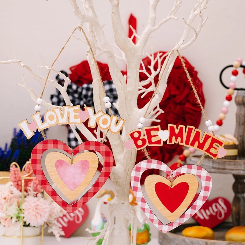 Valentine's Day Heart-Shaped Wooden Hanging Ornament Cute Letter Indoor Date Decoration|Home Decor
