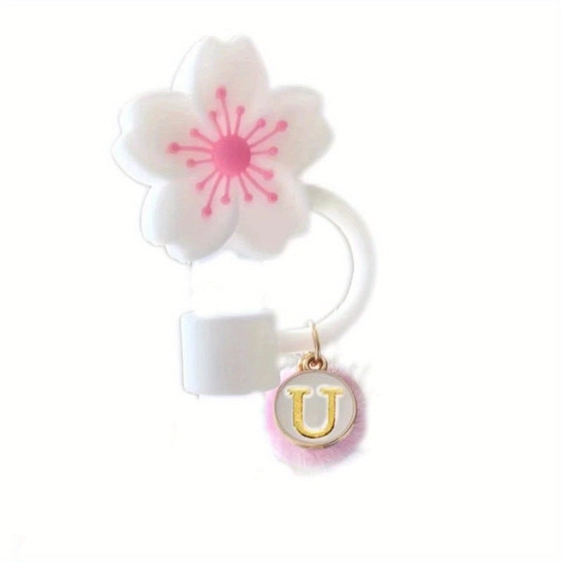 Floral Letter Silicone Straw Cap Decorative Cover 1 Piece|Drinkware Accessories