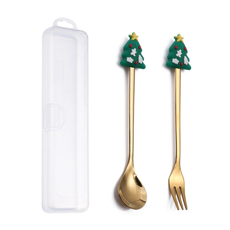 Festive Animal Santa Claus Stainless Steel Cutlery Set 2 Pieces|Kitchen & Dining Tableware