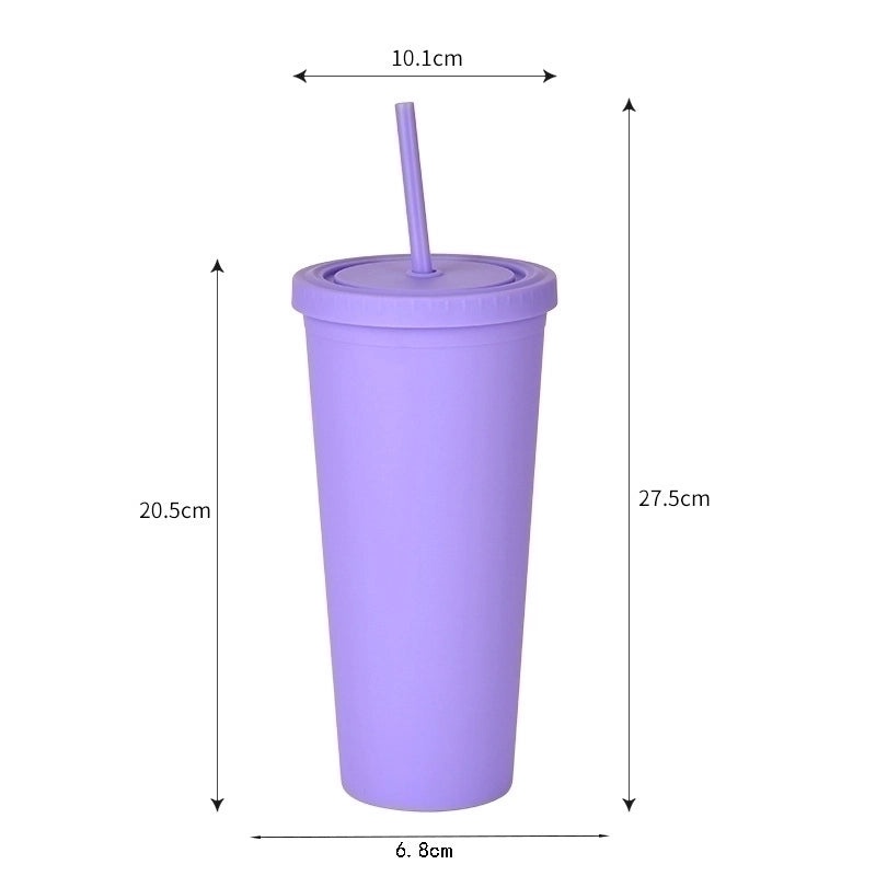 24oz Double-layer Frosted Plastic Straw Cup with Lid | Drinkware & Tumblers