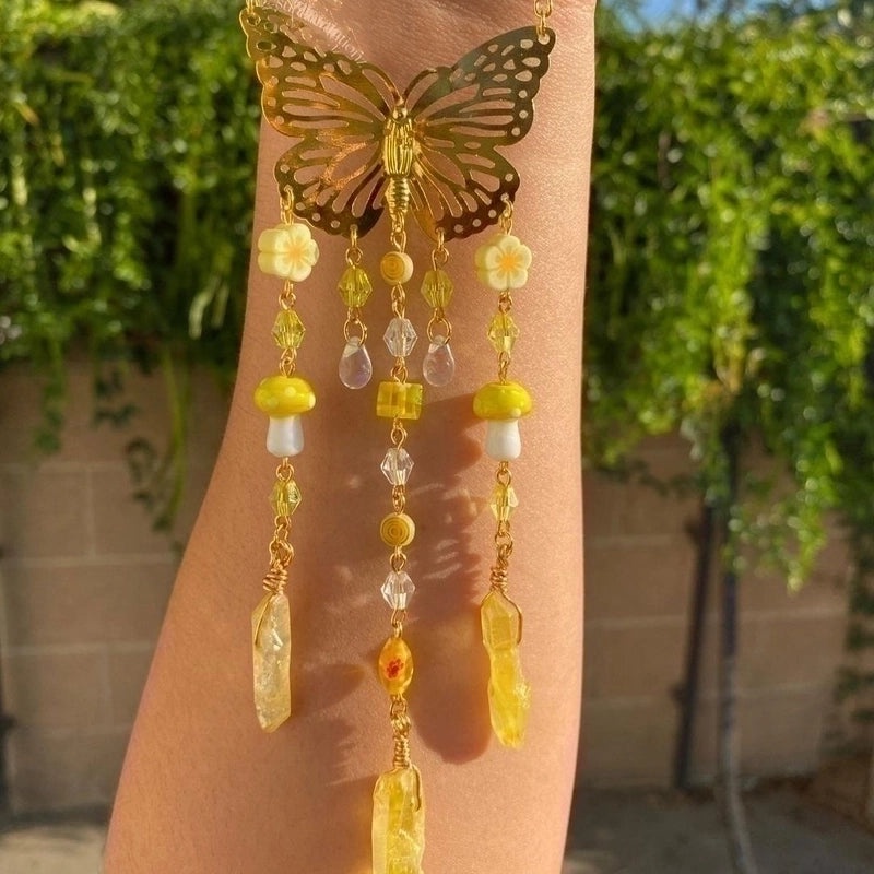 Christmas Pastoral Sun and Butterfly Crystal Pendant Wind Chime Wall Hanging|Home Decor