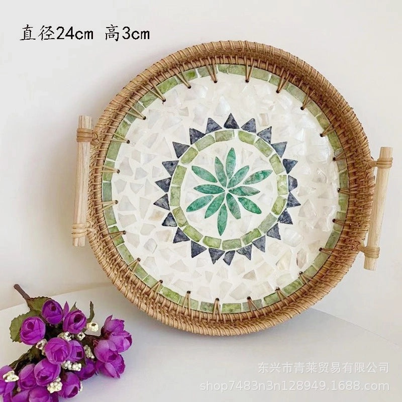 Handwoven Floral Rattan Shell Storage Basket for Casual Home Décor|Home Storage & Organization