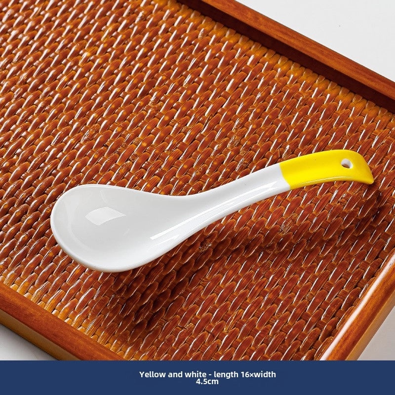 Japanese Style Blue and White Ceramic Soup Spoon Thickened Curved Handle Anti-scalding Small Spoon|Kitchen & Dining