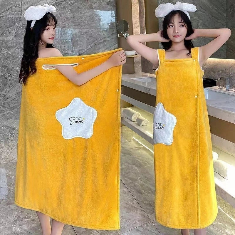 Coral Fleece Large Bath Towel with Pocket Women’s Wearable Bath Skirt Soft Absorbent Home Robe|Bath & Body Accessories