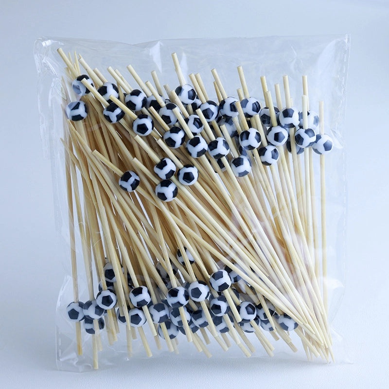 100 Disposable Colorful Sports-Themed Bamboo Dessert Sticks for Cake Tennis Baseball Football | Party Supplies