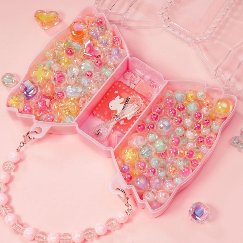 Kids DIY Beaded Jewelry Kit Portable Box Loose Beads for Bracelet Necklace Handmade Craft Gift|Children's Jewelry Craft Supplies
