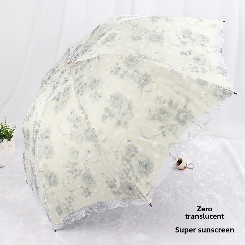 Goddess Princess Double Layer Lace Foldable Umbrella for Women | Sun & Rain Protection | Black Sunshade Umbrellas | Women's Accessories