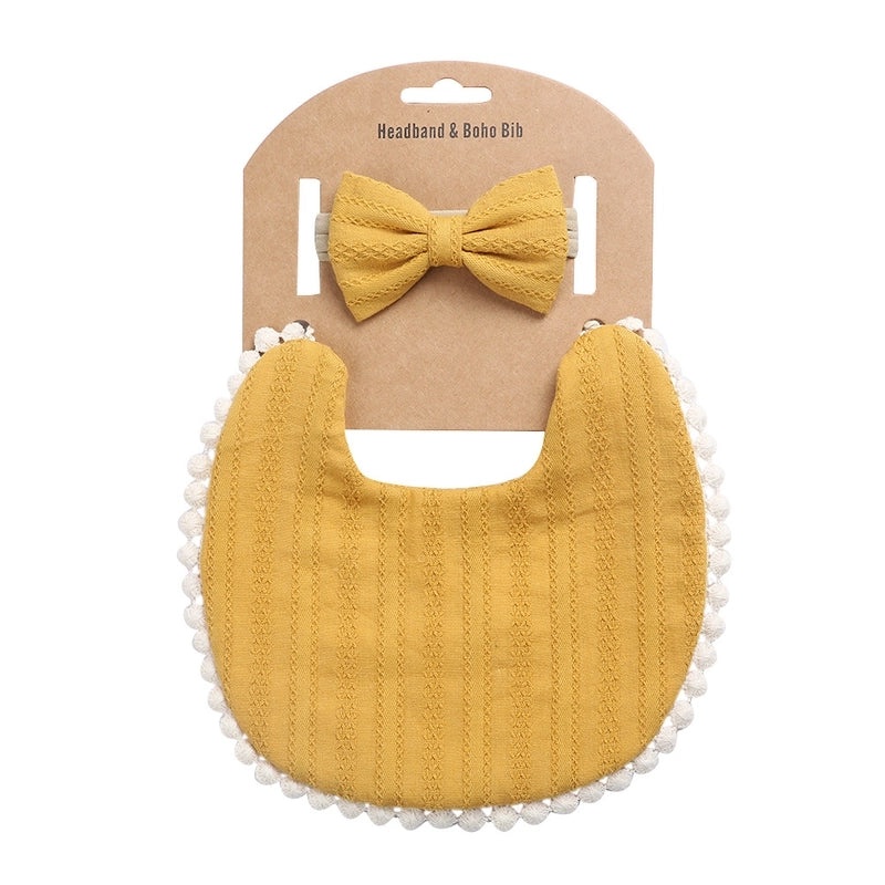 Baby Saliva Towel and Headband Set Linen Cotton Double-sided Bib with Pocket for Children|Baby Accessories