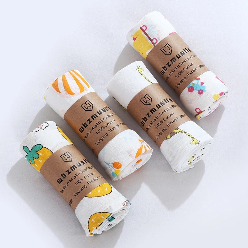 Double-layer Cotton Gauze Baby Swaddle Blanket Printed Bath Towel Sunshade Cart Cover|Baby Care Accessories